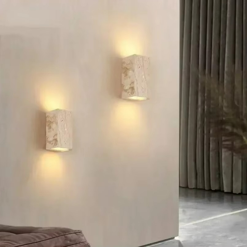 Outdoor Lighting Restaurant - Wandleuchte aus gelbem Travertinstein für Shop,