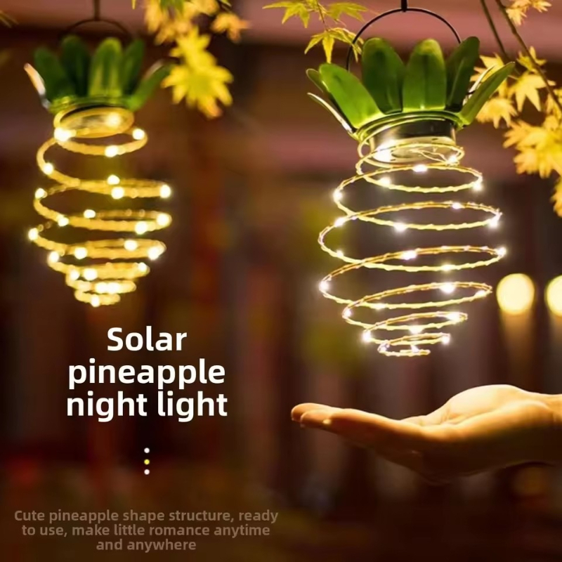 Outdoor Lighting Wire - Solarbetriebene LED-Lichterkette mit Kupferdraht, Ananas-Eisenlaterne, Wasserdichte