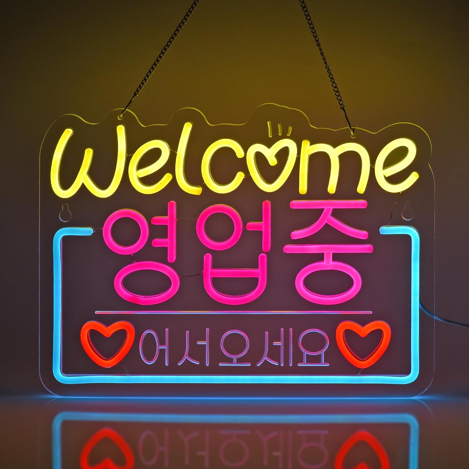 Outdoor Lighting Restaurant - Koreanisches „Willkommen im Angebot“, Neonschild, zum