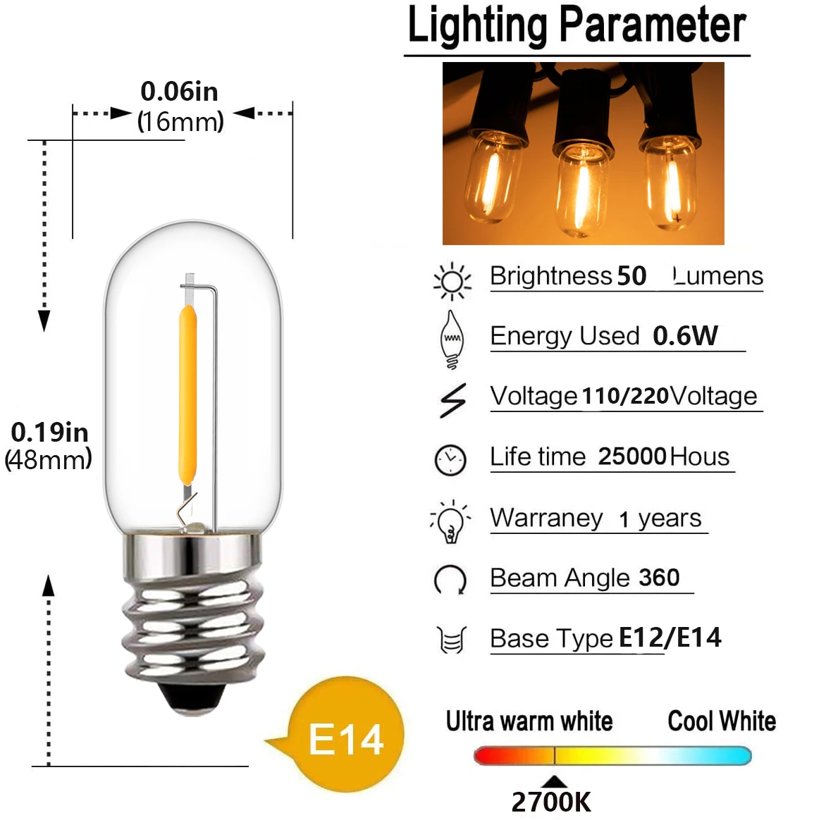 25 Stück LED T16 0,6 W String  – Outdoor Lighting Glass Replacement Bewertung und Preis
